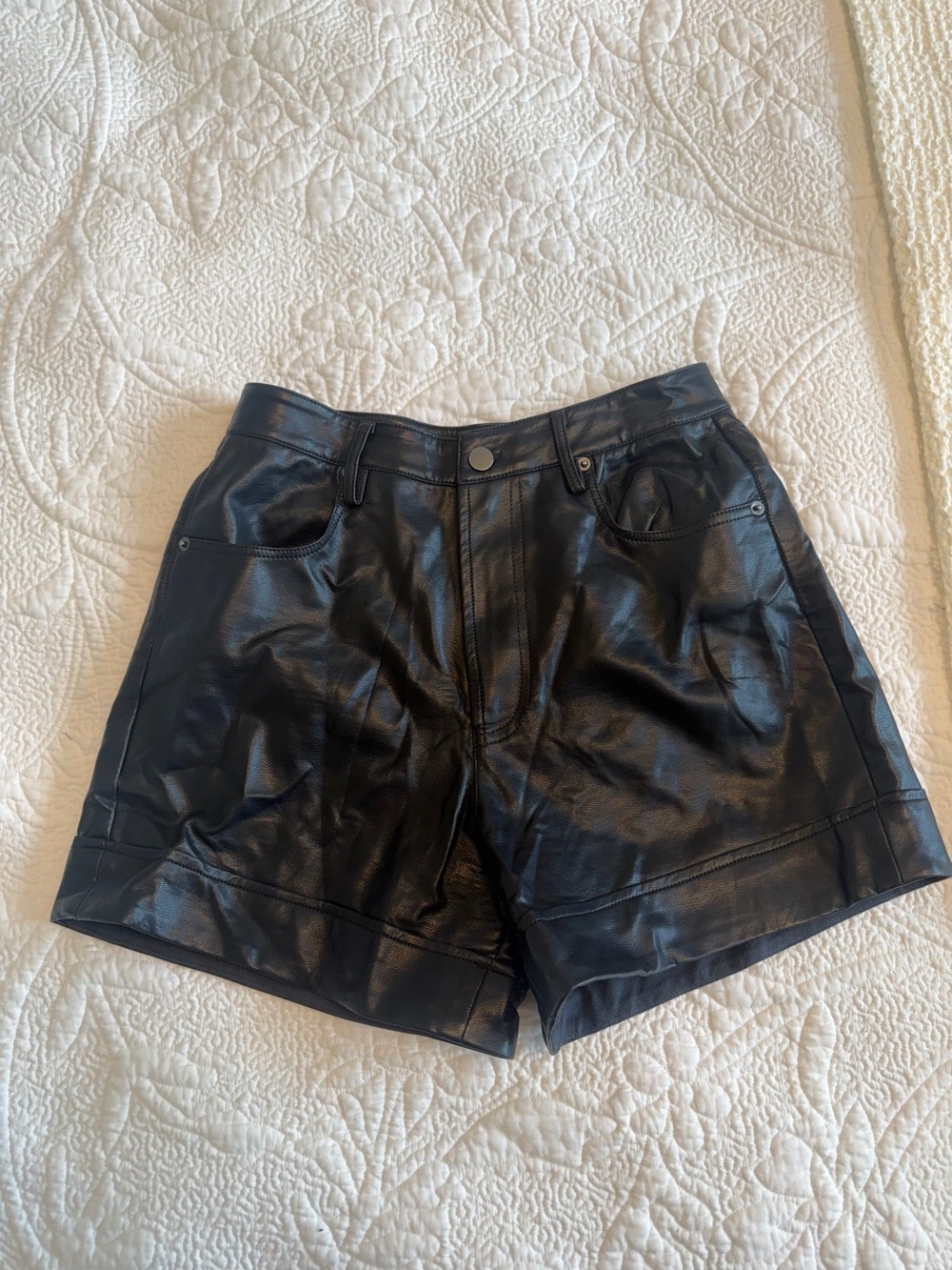 Women's Black Faux Leather High-Waist Shorts